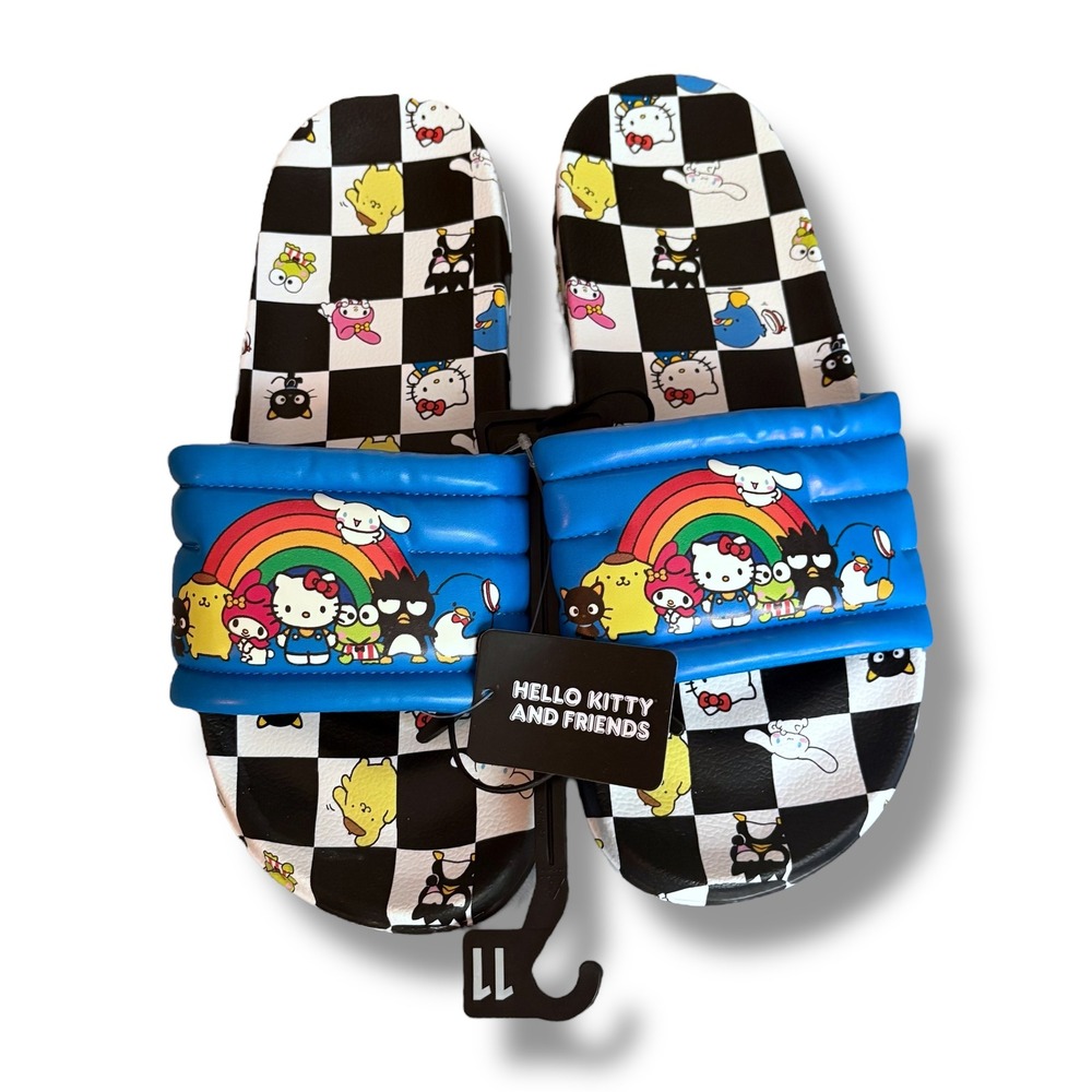 Hello Kitty and‎ Friends Slides Sandals Rainbow Checkered Blue Size 11